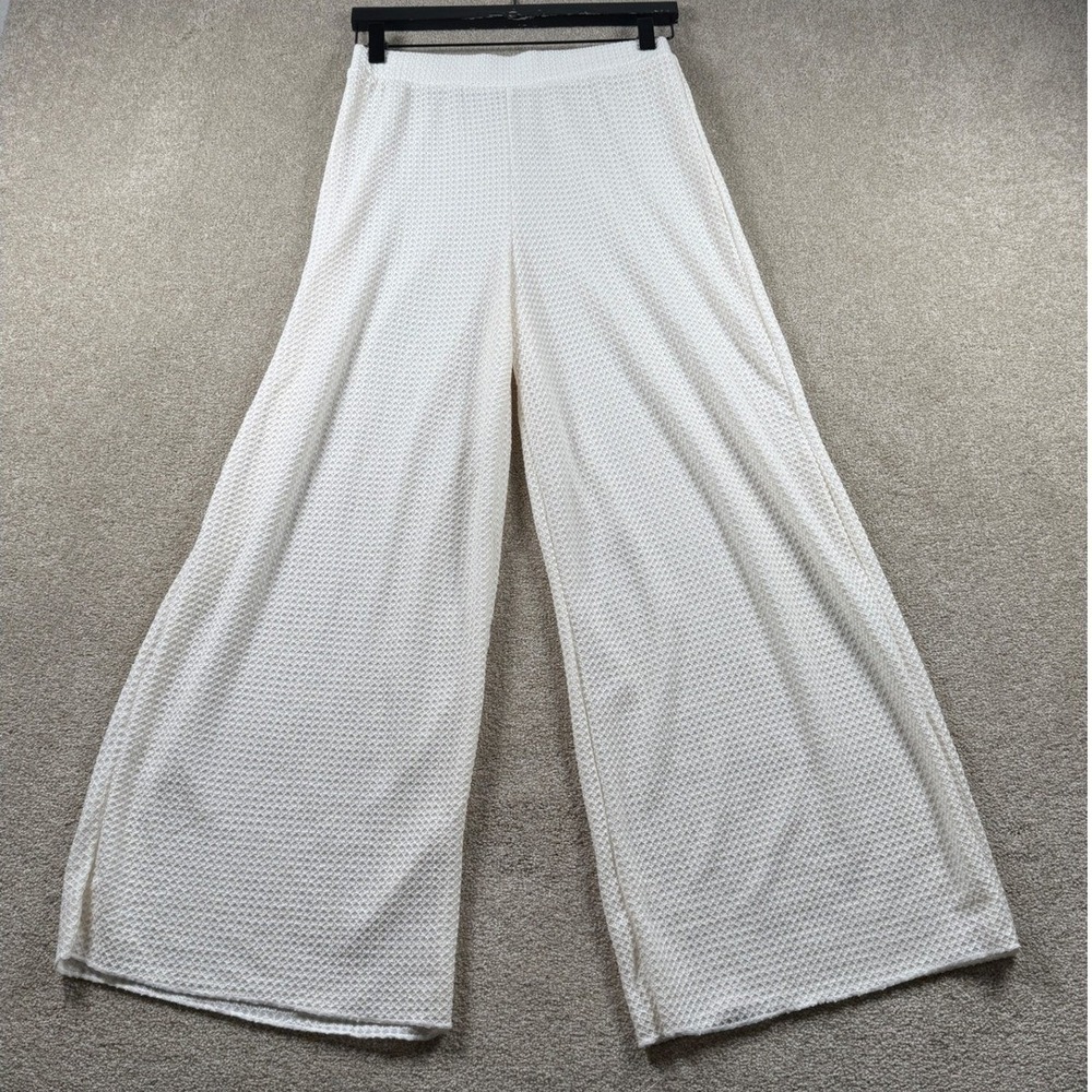 Womens Wide Leg Medium Textured Pants Cream Boho Festival Shear